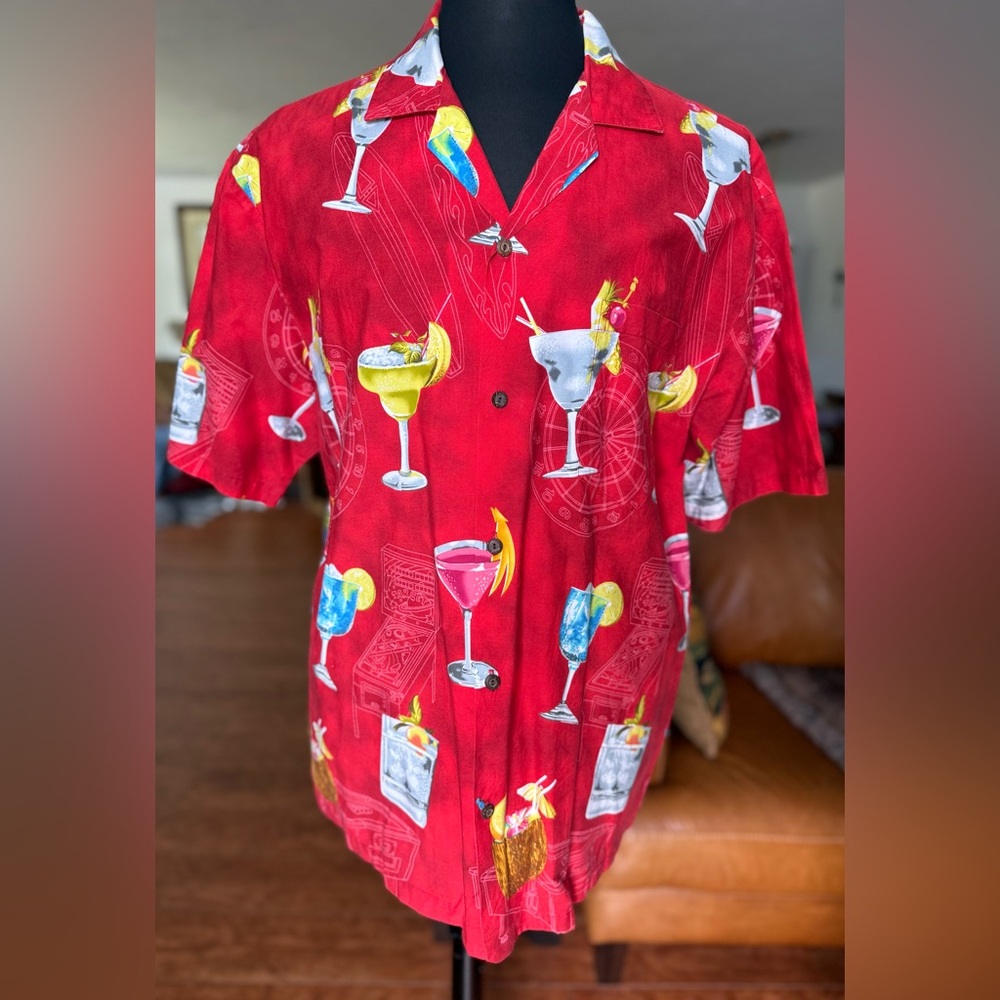 🌴HAWAIIAN Men's Tiki Red Cocktail Print Casual Shirt USA Party